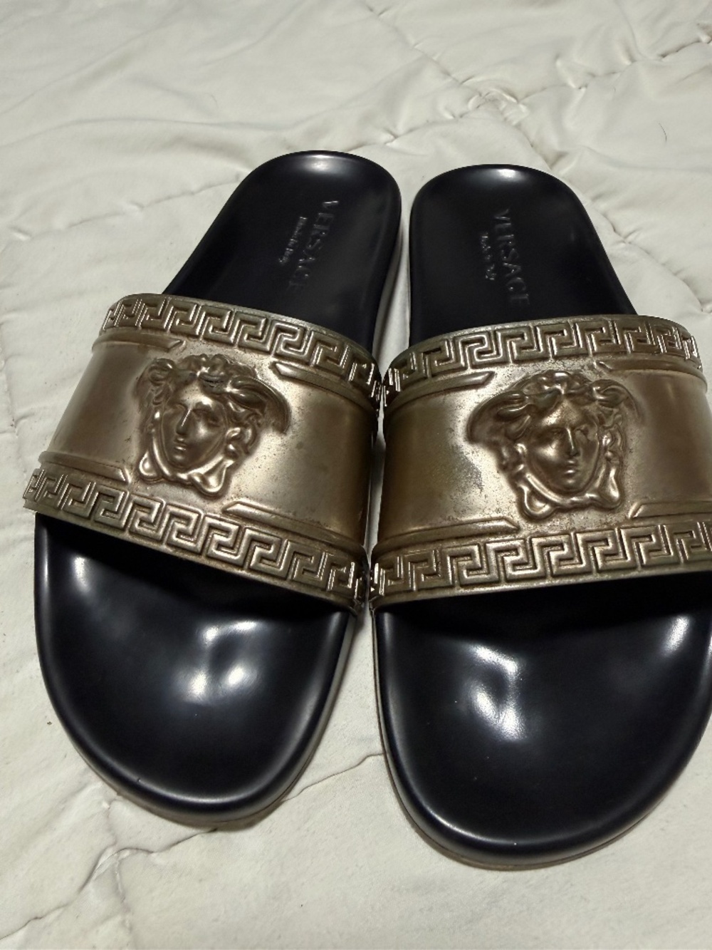 Versace Palazzo Medusa Logo Slides Black/Gold Open Toe Rubber US Men’s 8